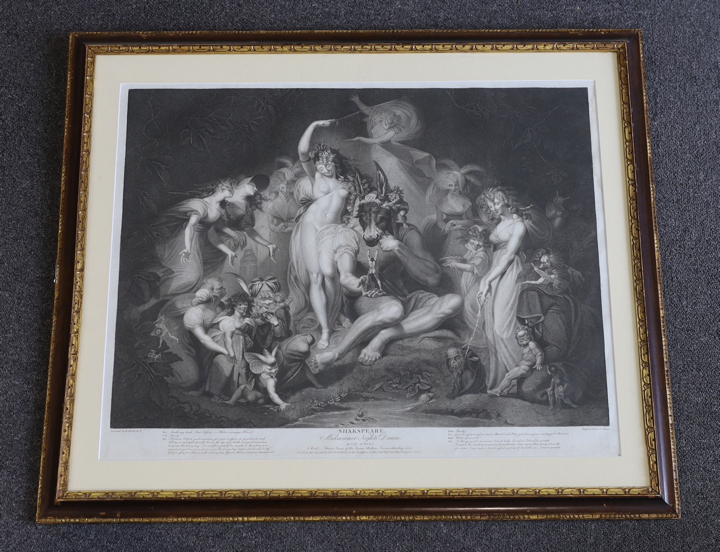 J.P. Simon after Henry Fuseli R.A., stipple engraving, 'Shakspeare. Mid Summer Nights Dream Act IV scene I', published by Boydell 1796, visible sheet 48 x 61cm